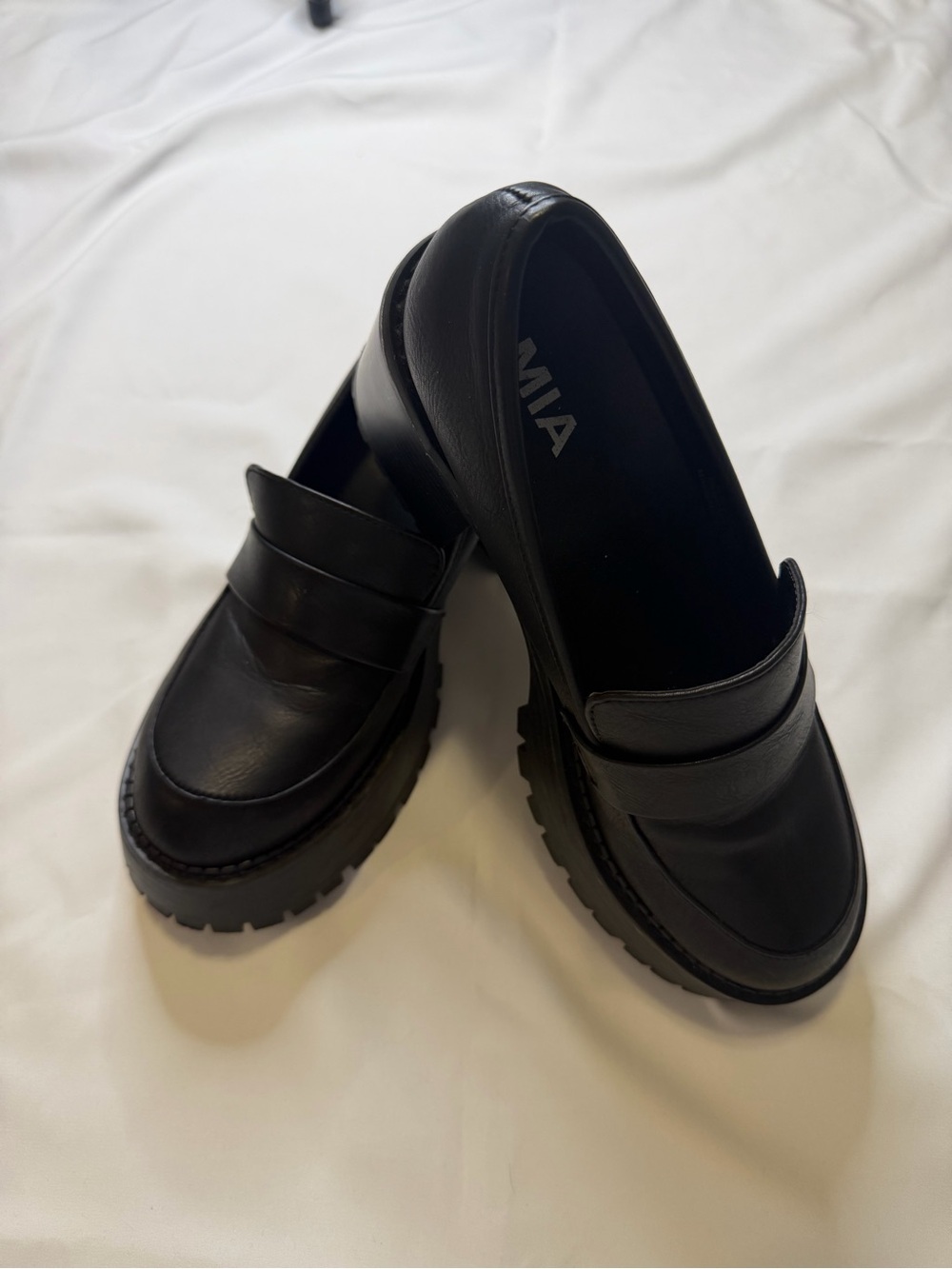 MIA Black Lug Sole Penny Loafers